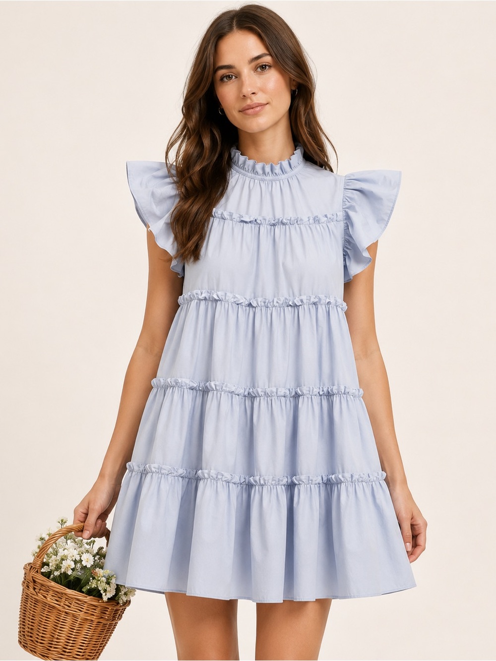 En Saison Rudy Tiered Ruffle Mini Dress XS light Blue Cottagecore Romantic
